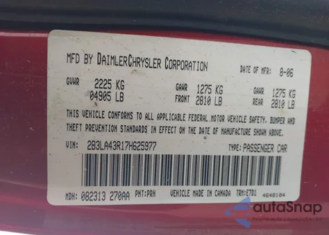 2007 Dodge Charger z USA, uszkodzony, nr VIN 2B3LA43R17H625977